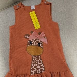 SHEIN Orange Dress with Giraffe and Pink Bow